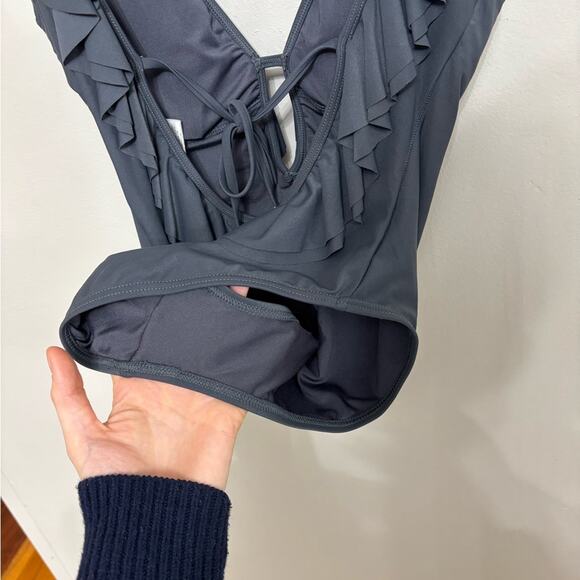 Michael Michael Kors Ruffled Scoop-Back One-Piece Swimsuit in Dark Gray - Size 6 - Picture 7 of 7